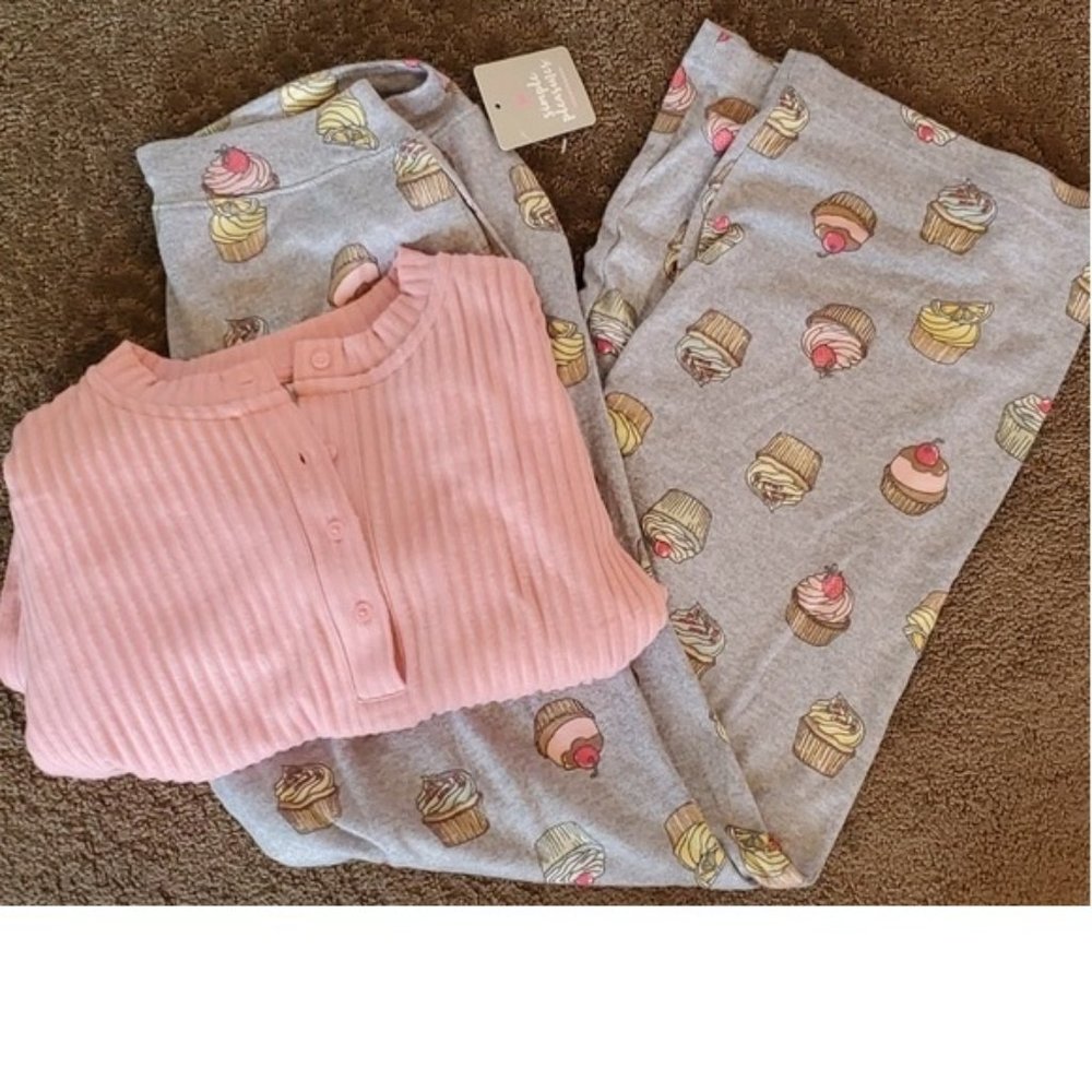 Womens Simple Pleasures CUPCAKES 🧁 Pajamas Set Size Small Medium  Top Pants NWT